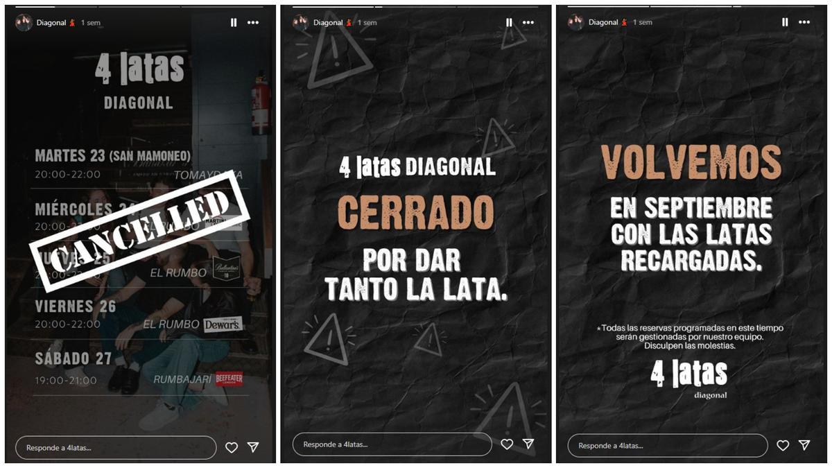 Mensaje de cierre en las redes sociales del local '4 latas Diagonal' de la calle Tuset