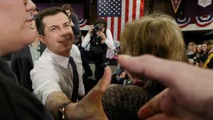 Pete Buttigieg en un acto electoral el pasado 1 de febrero en Dubuque, Iowa.