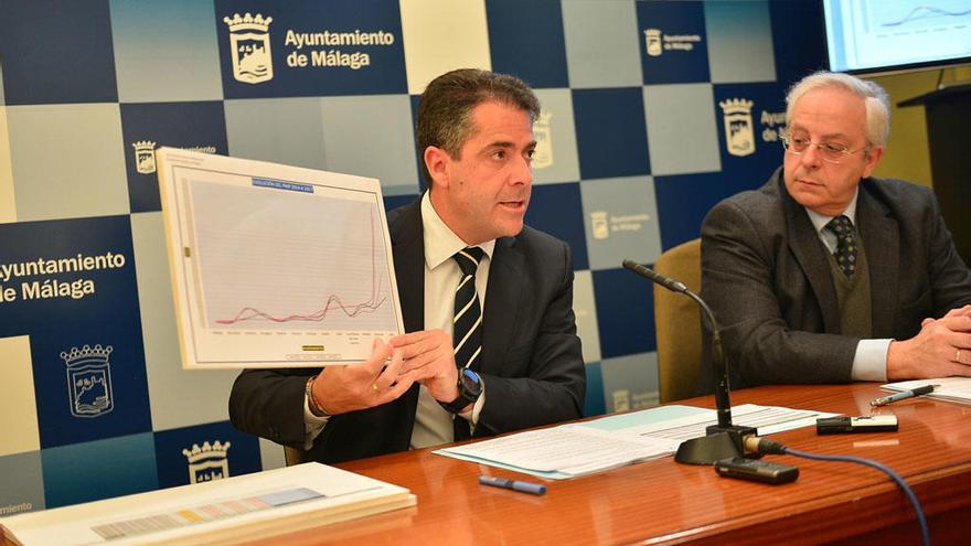 El concejal de Economía, Carlos Conde, mostrando un gráfico.