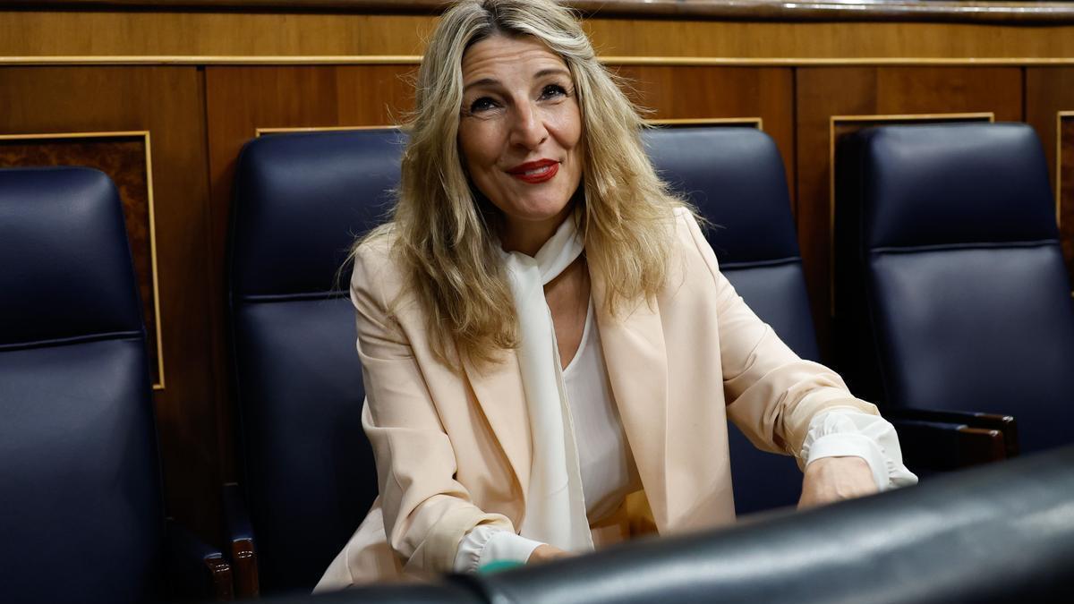 Yolanda Díaz, durante la segunda jornada de la moción de censura al Gobierno de Pedro Sánchez.