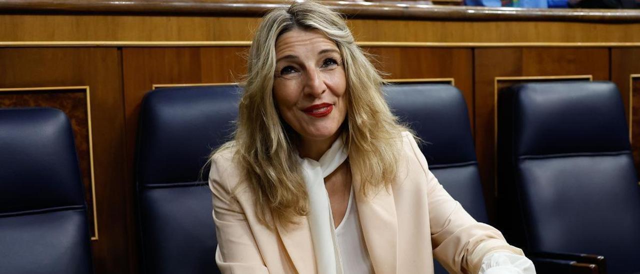 Yolanda Díaz, durante la segunda jornada de la moción de censura al Gobierno de Pedro Sánchez.