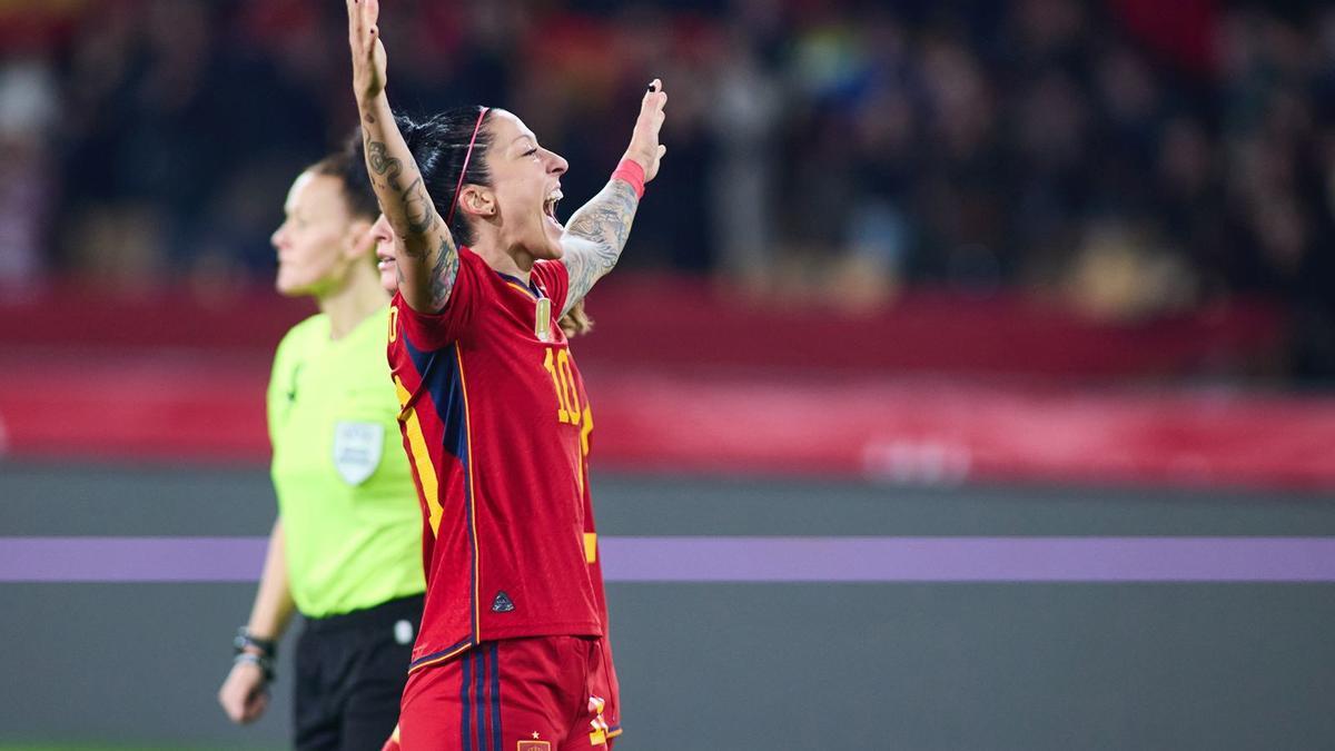 Jenni Hermoso celebra el 1-0 en el España-Países Bajos de la Liga de Naciones.