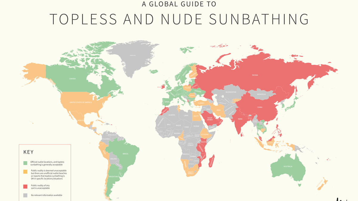 Nudismo, Topless, Mapa