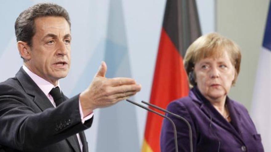 Sarkozy y Merkel durante su encuentro del pasado lunes.