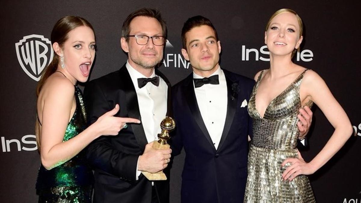 Carly Chaikin, Christian Slater, Rami Malek y Portia Doubleday, de 'Mr. Robot'.