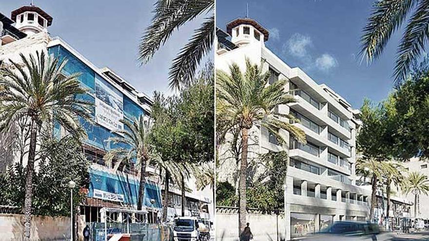 A la izquierda, fotografía tomada ayer del edificio de la avenida Gabriel Roca número 23. Al lado, imagen virtual de cómo quedará la reforma cuando finalicen las obras.