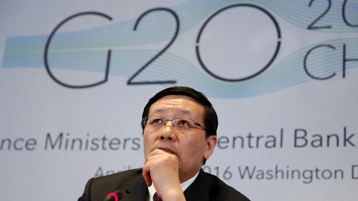 El ministro chino de Finanzas, Lou Jiwei, durante la rueda de prensa del G-20. 