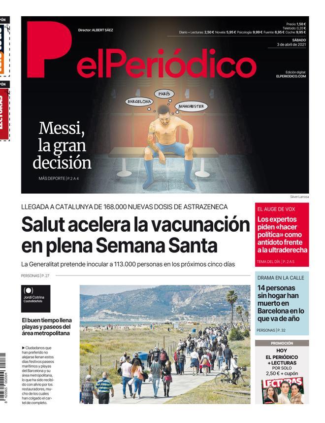 La portada d’EL PERIÓDICO del 3 d’abril del 2021