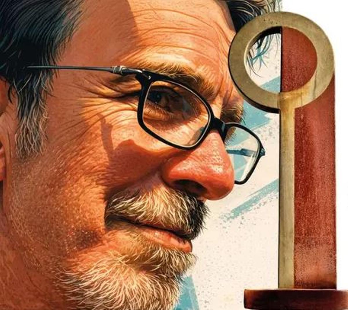 El artista y una de sus esculturas