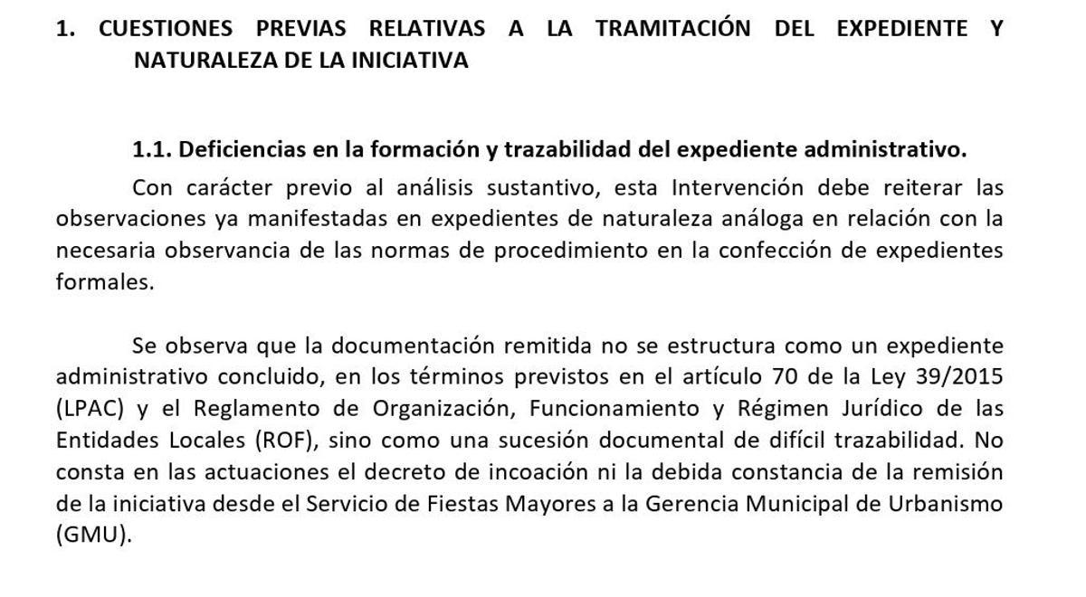 Extracto del informe de la Intervención