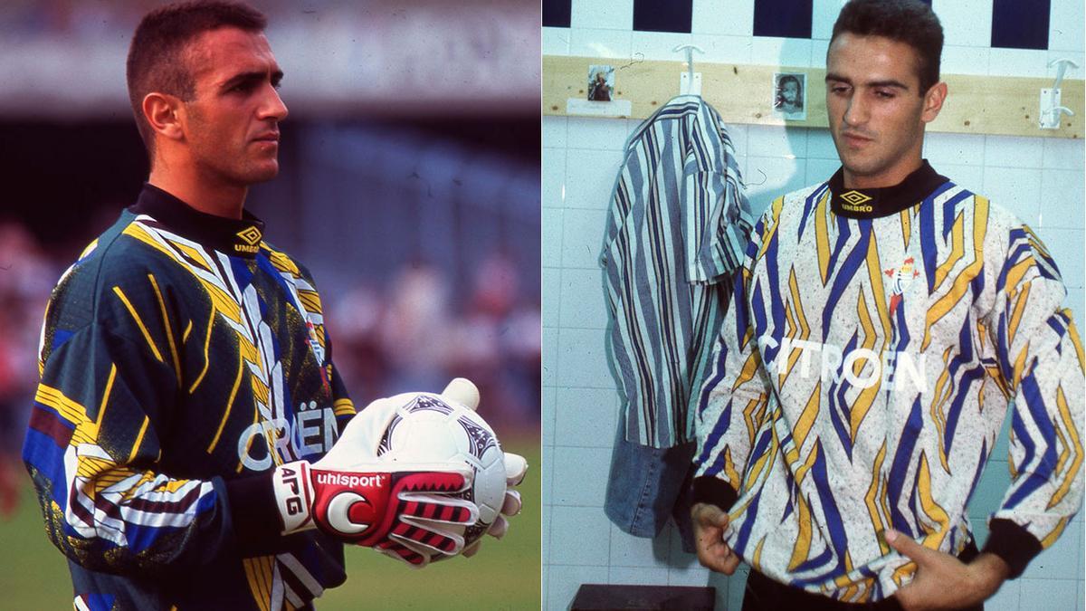 Prats, con dos de las equipaciones que vistió durante su única campaña en el Celta.