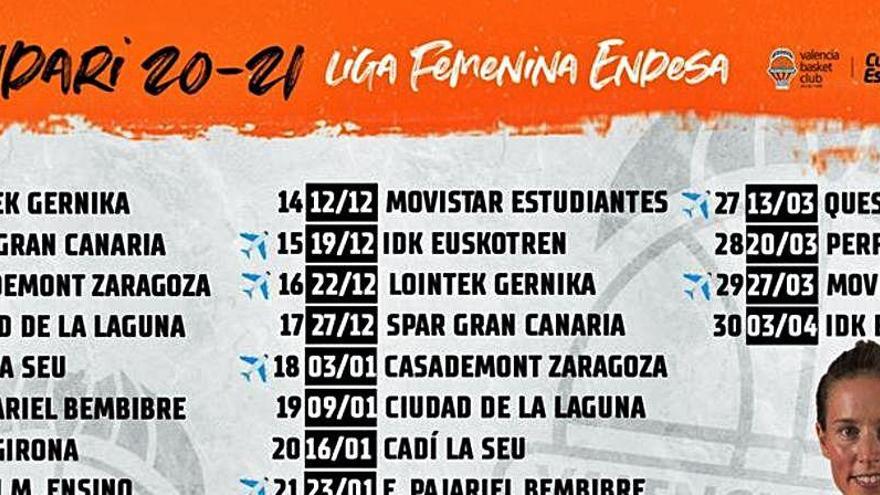 Calendario del Valendcia Basket para la Liga Femenina Endesa 2020-21