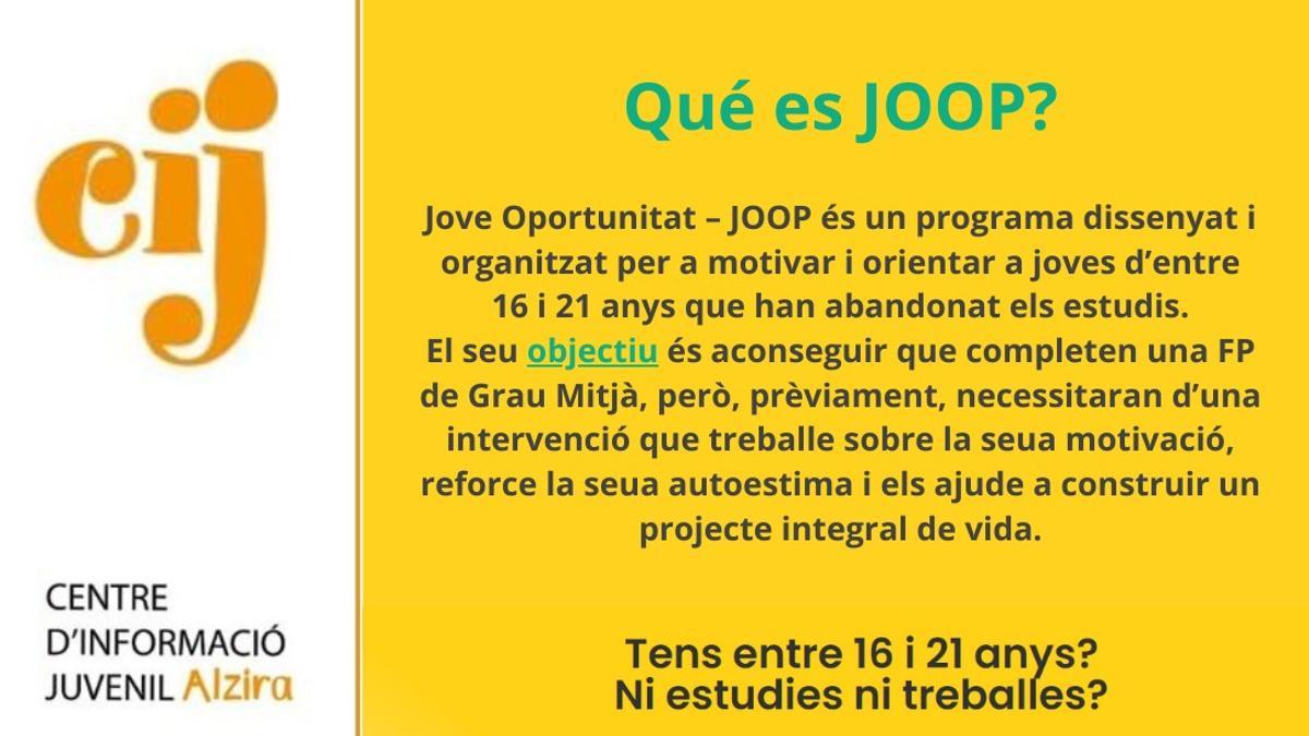 Arranca en Alzira una nueva edición del programa JOOP.
