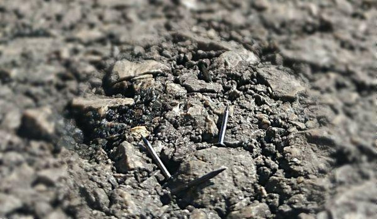 Algunos de los clavos arrojados en el camino.