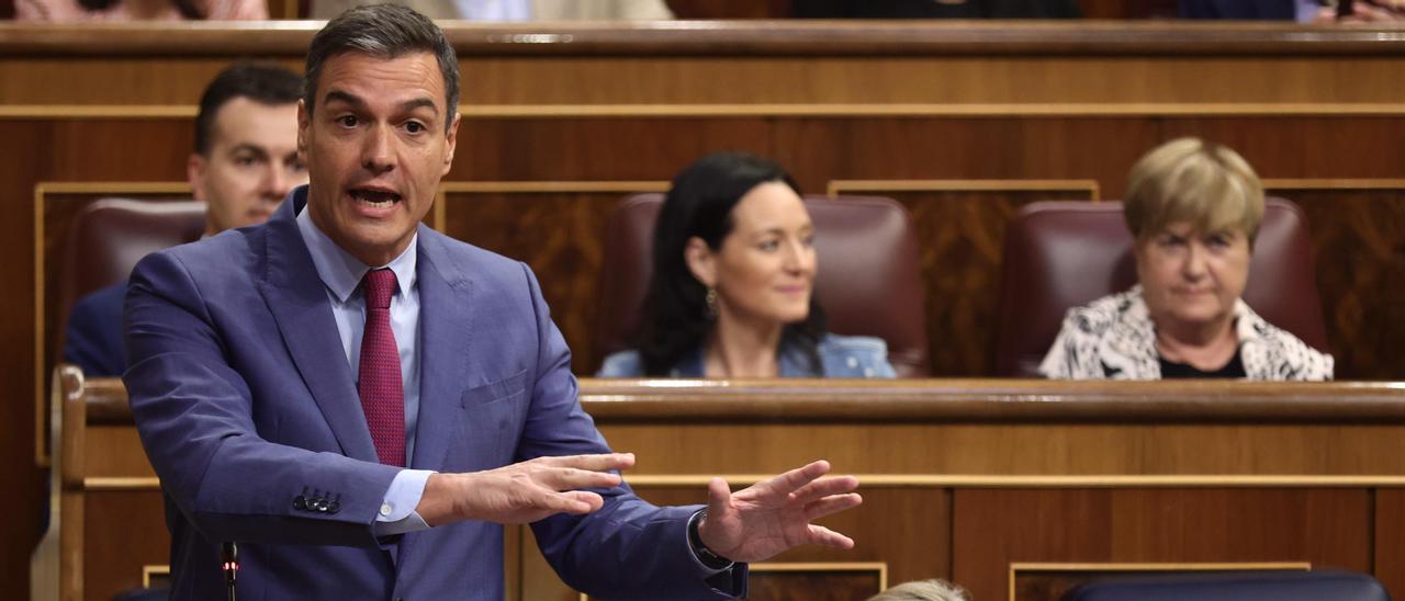 El presidente del Gobierno, Pedro Sánchez, en la sesión de control en el Congreso de los Diputados.