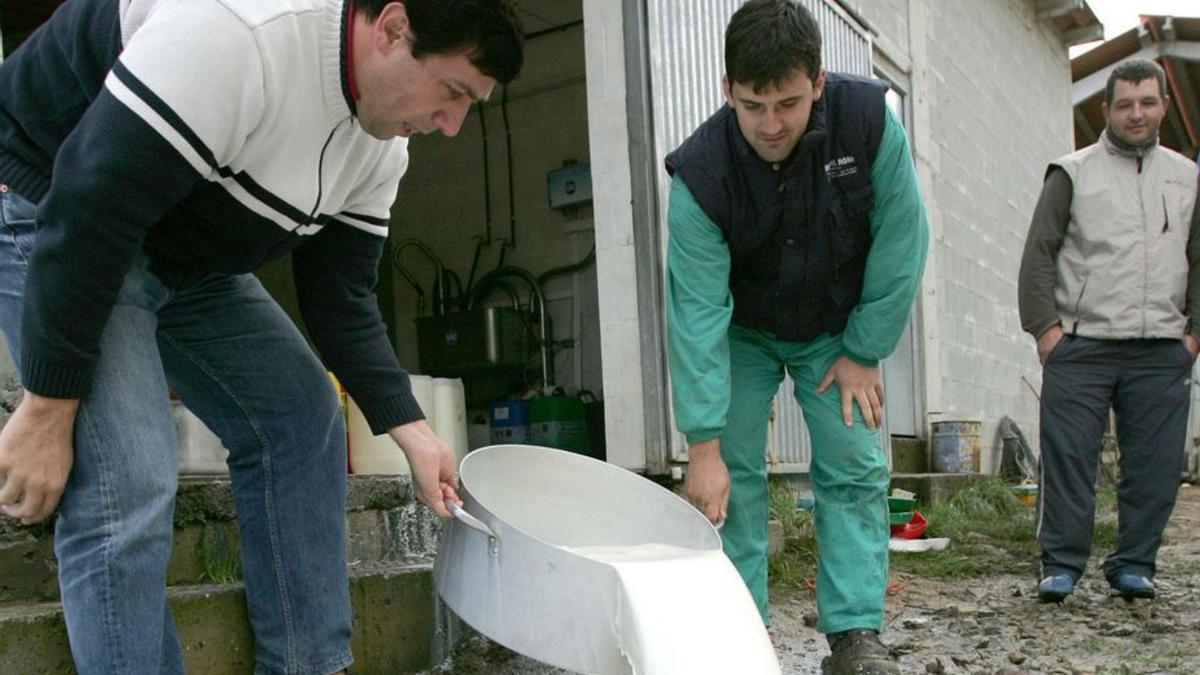 Vertido simbólico de leche contra el paro del transporte. | Lavandeira