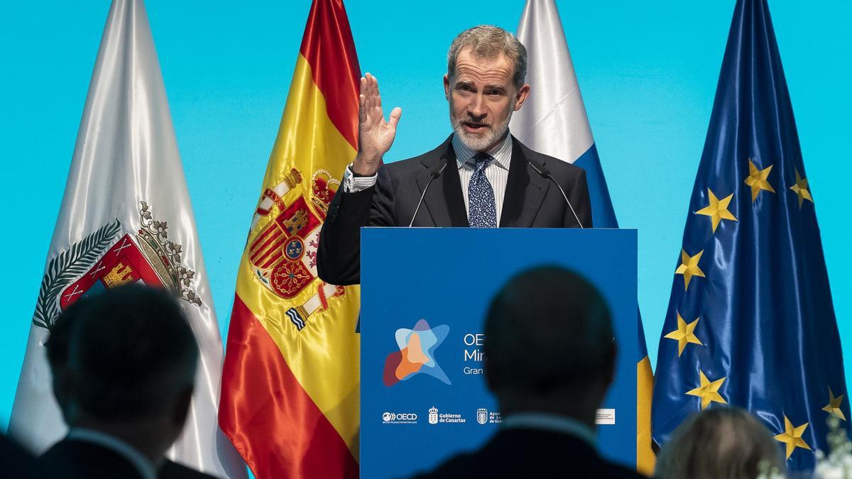 Felipe VI interviene en una cena celebrada en Las Palmas en el marco de la Conferencia Ministerial sobre Economía Digital de la OCDE.