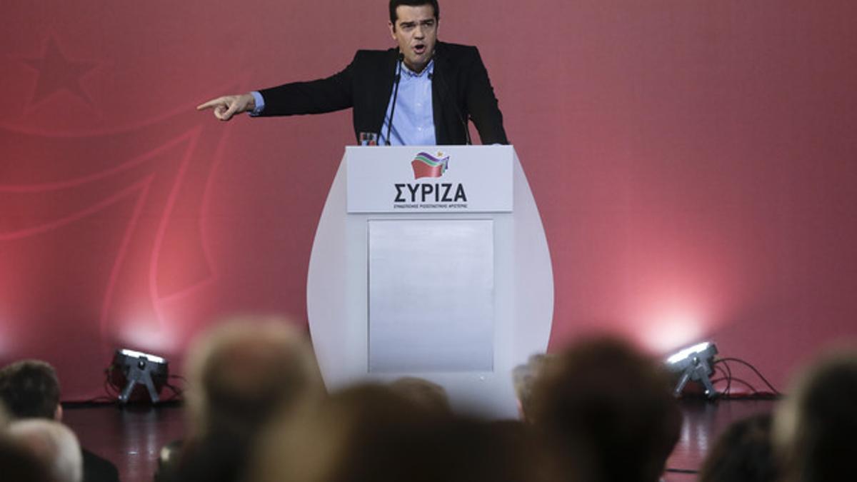 Alexis Tsipras, durante el discurso ante la plana mayor de Syriza.