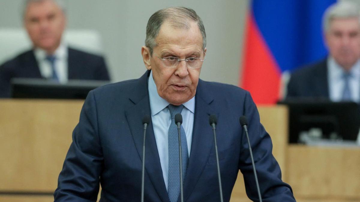 El ministro de Exteriores de Rusia, Serguéi Lavrov, durante su discurso en la Duma.