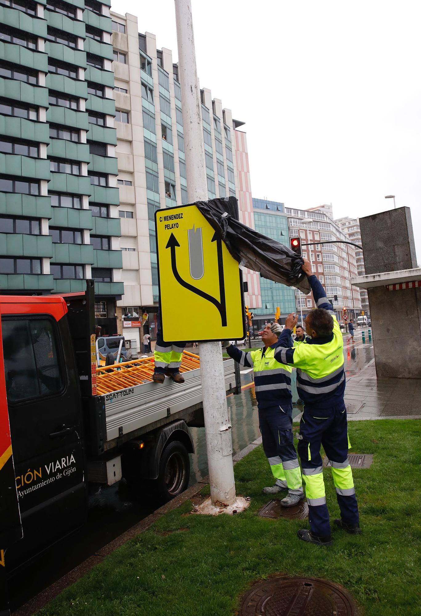 En imágenes: así ha sido la reapertura al tráfico del "cascayu" de Gijón