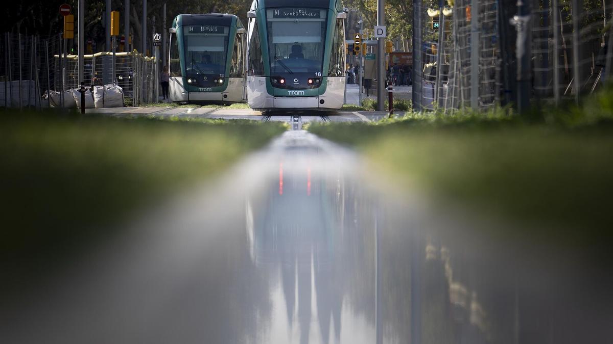 Tramo del tranvía por la Diagonal, en Barcelona.