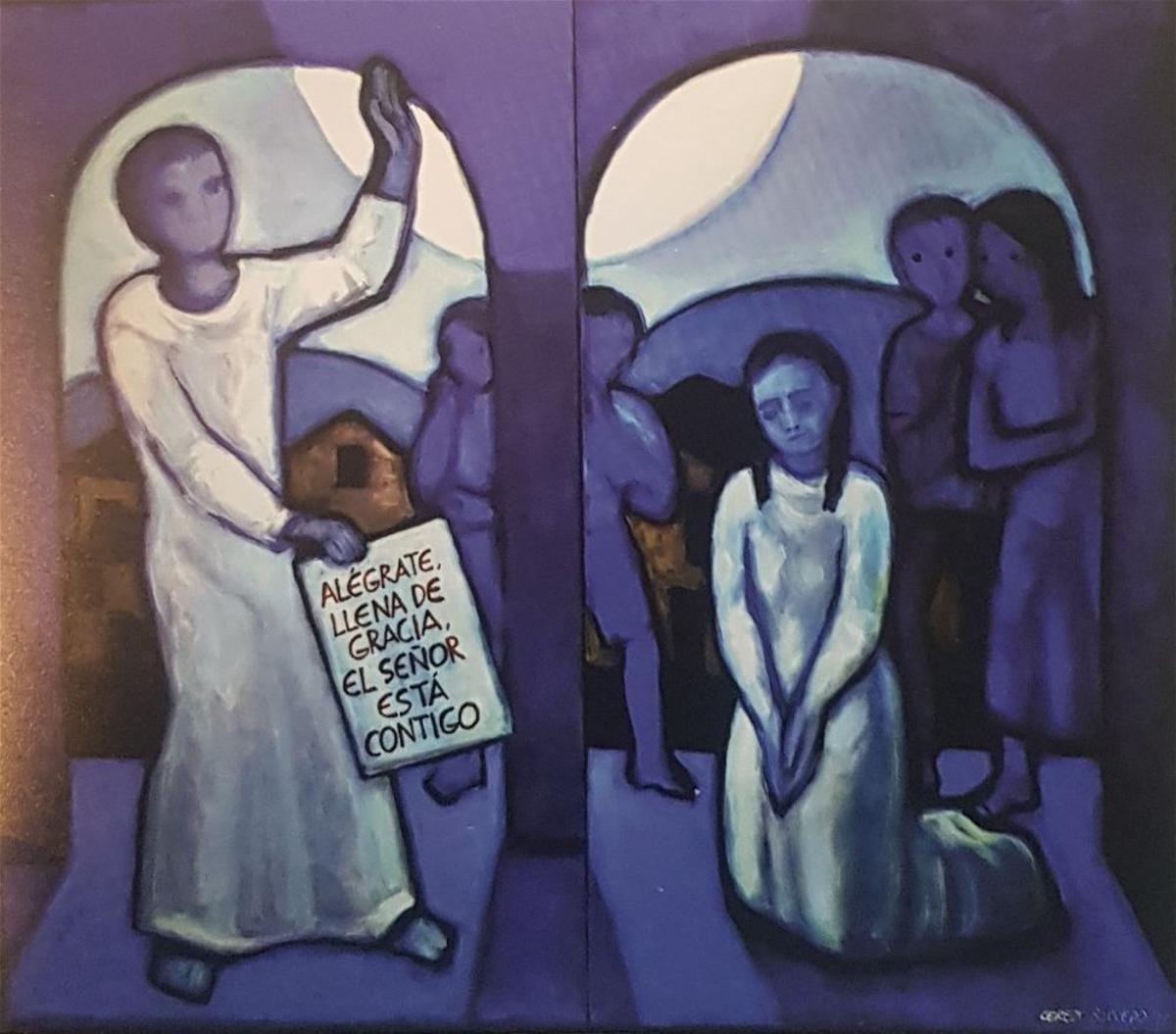 "Anunciación en azul", obra que puede verse en la iglesia de La Oliva, en Villaviciosa.