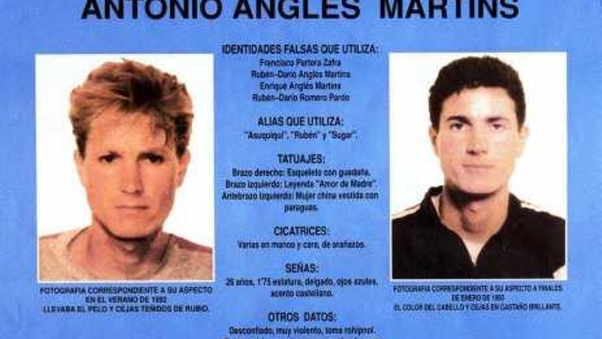 Cartel editado por Interior para buscar a Anglés en 1993.