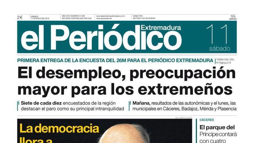 Esta es la portada de EL PERIÓDICO EXTREMADURA correspondiente al día 11 de mayo del 2019