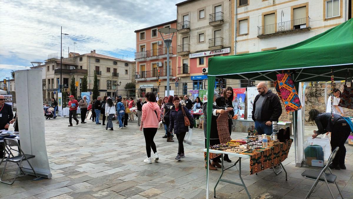 Stands y público, ayer, en la plaza de la Paz donde se ubicó el mercadillo solidario y de sensibilización.