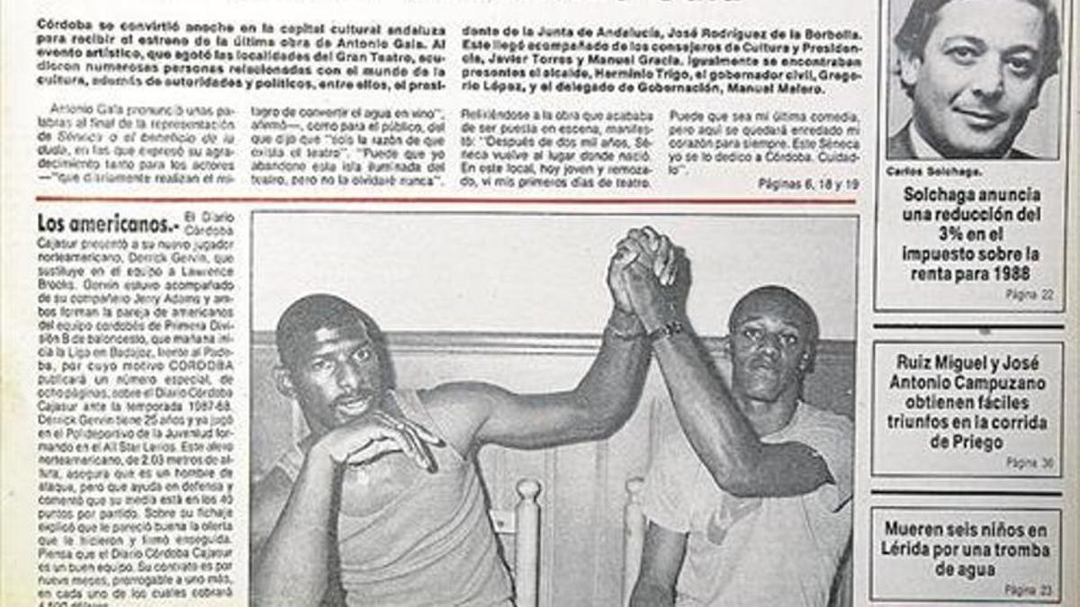 Gervin y Adams, en la portada de Diario Córdoba en 1987.