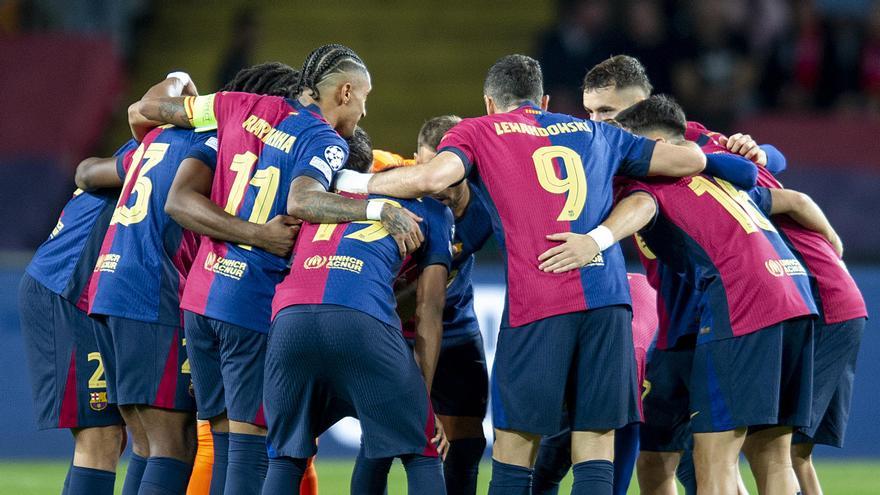 Los azulgrana se conjuran antes de empezar el partido de Champions League entre el FC Barcelona y el Bayern de Munich.