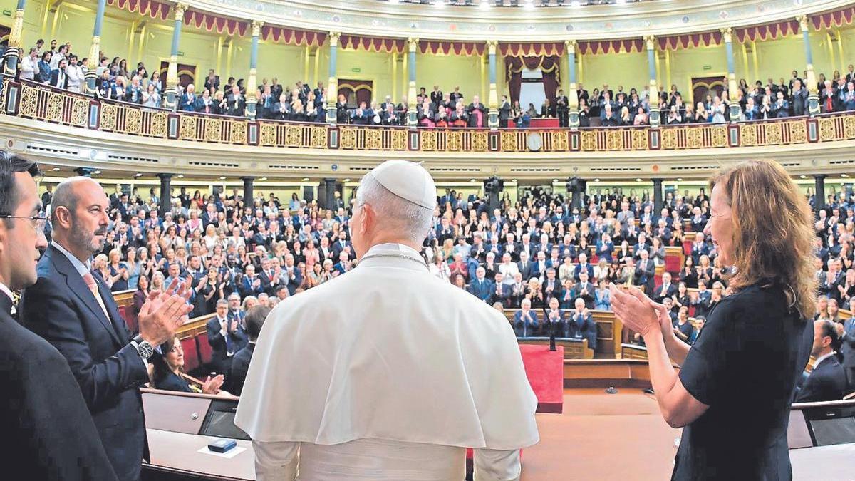 El papa León XIV, en el Congreso de los Diputados, el pasado 8 de junio.