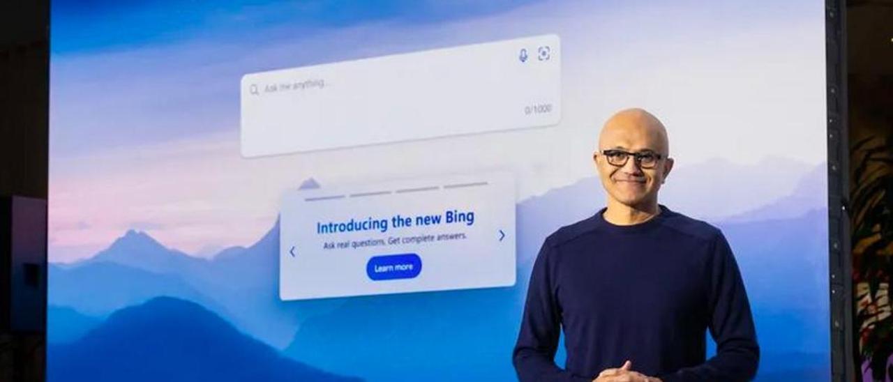 Satya Nadella, director ejecutivo de Microsoft, durante la presentación del nuevo buscador inteligente Bing.