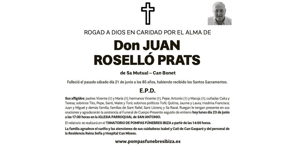 Esquela Juan Roselló Prats