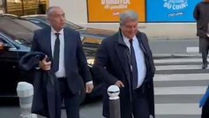 Laporta llegando a la cena de directivas entre Barça y PSG