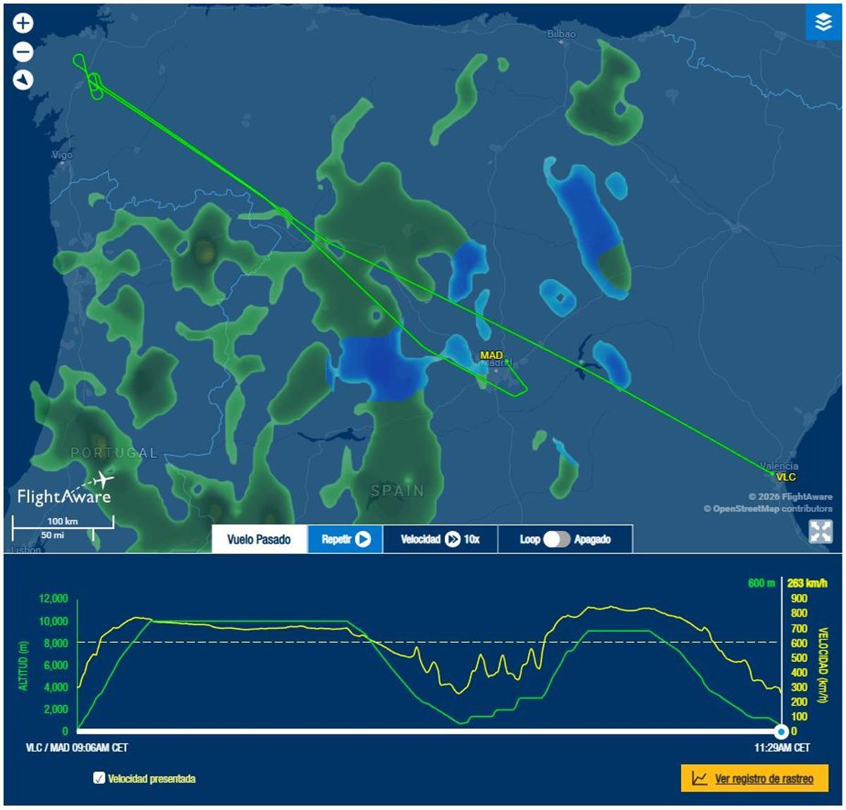 El trayecto del vuelo, que terminó por aterrizar en Madrid