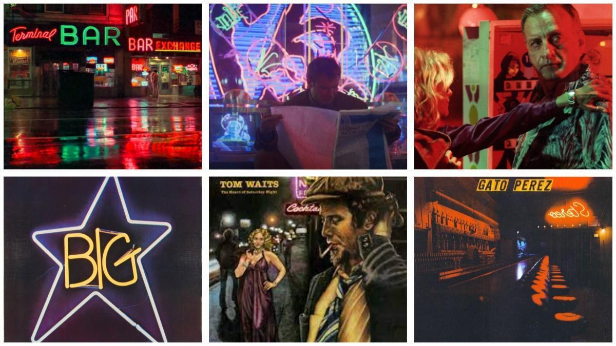 Fotogramas de 'Taxi Driver', 'Blade Runner', 'Hardcore: un mundo oculto' y portadas de los discos '#1 Record', 'The Heart Of Saturday Night' y 'Carabruta'.