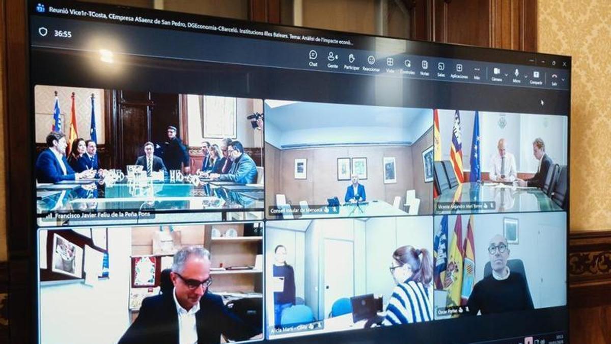 La videoconferencia de la reunión con el Govern este jueves.