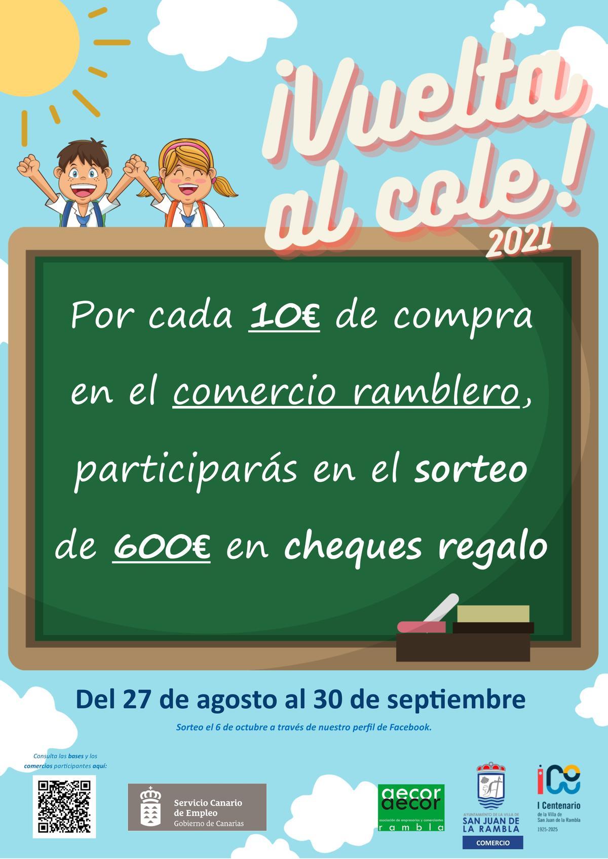 Cartel de la campaña Vuelta al Cole 2021 en San Juan de la Rambla