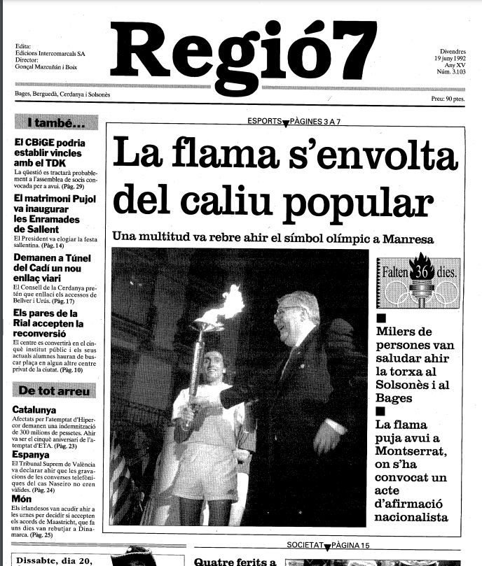 Portada del divendres 19 de juny del 1992