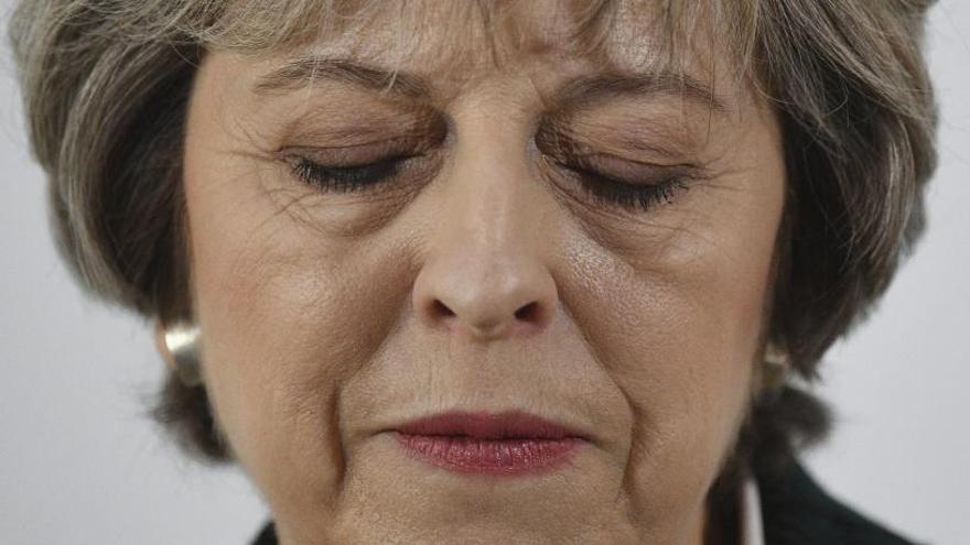 Theresa May, durant la seva compareixença d&#039;avui.