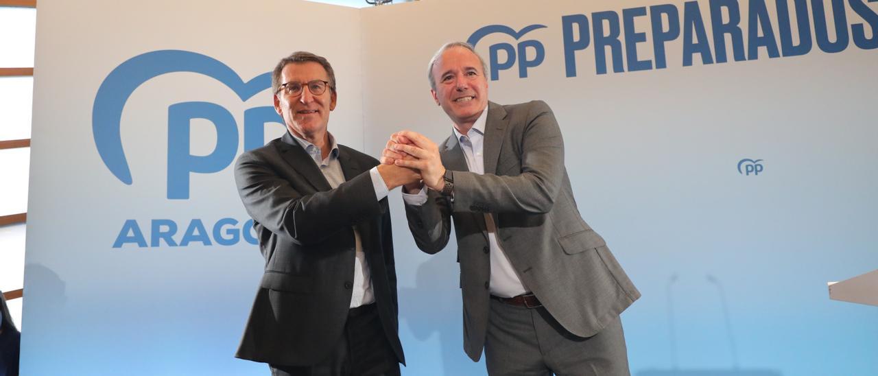 Alberto Nuñez Feijoo y Jorge Azcón, en un reciente acto del PP celebrado en Zaragoza.