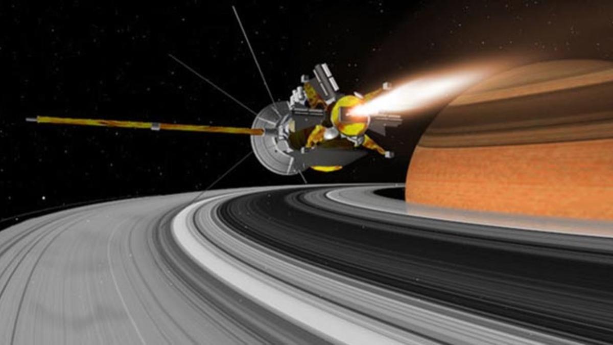La sonda Cassini, sobre los anillos de Saturno, en una recreación artística