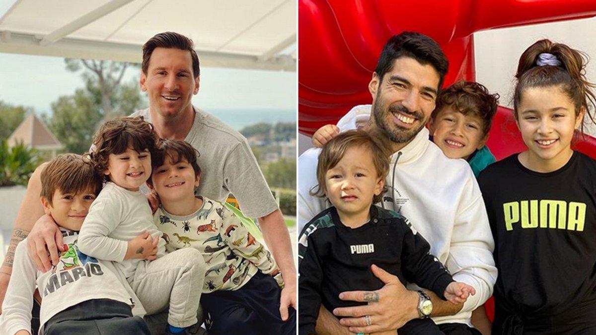Messi y Luis Suárez, junto a sus hijos