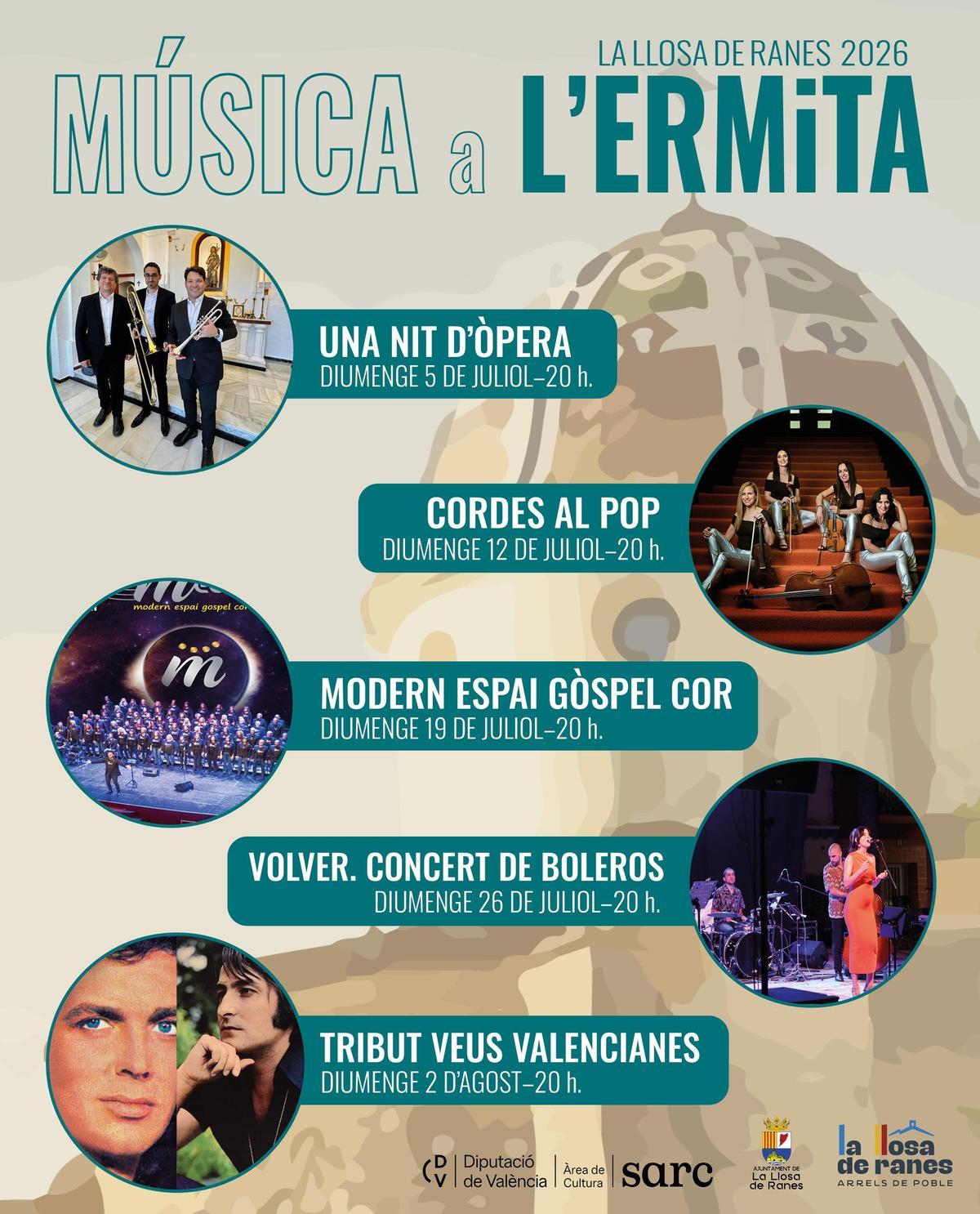 Cartel del ciclo "Música a l'ermita" de la Llosa de Ranes.