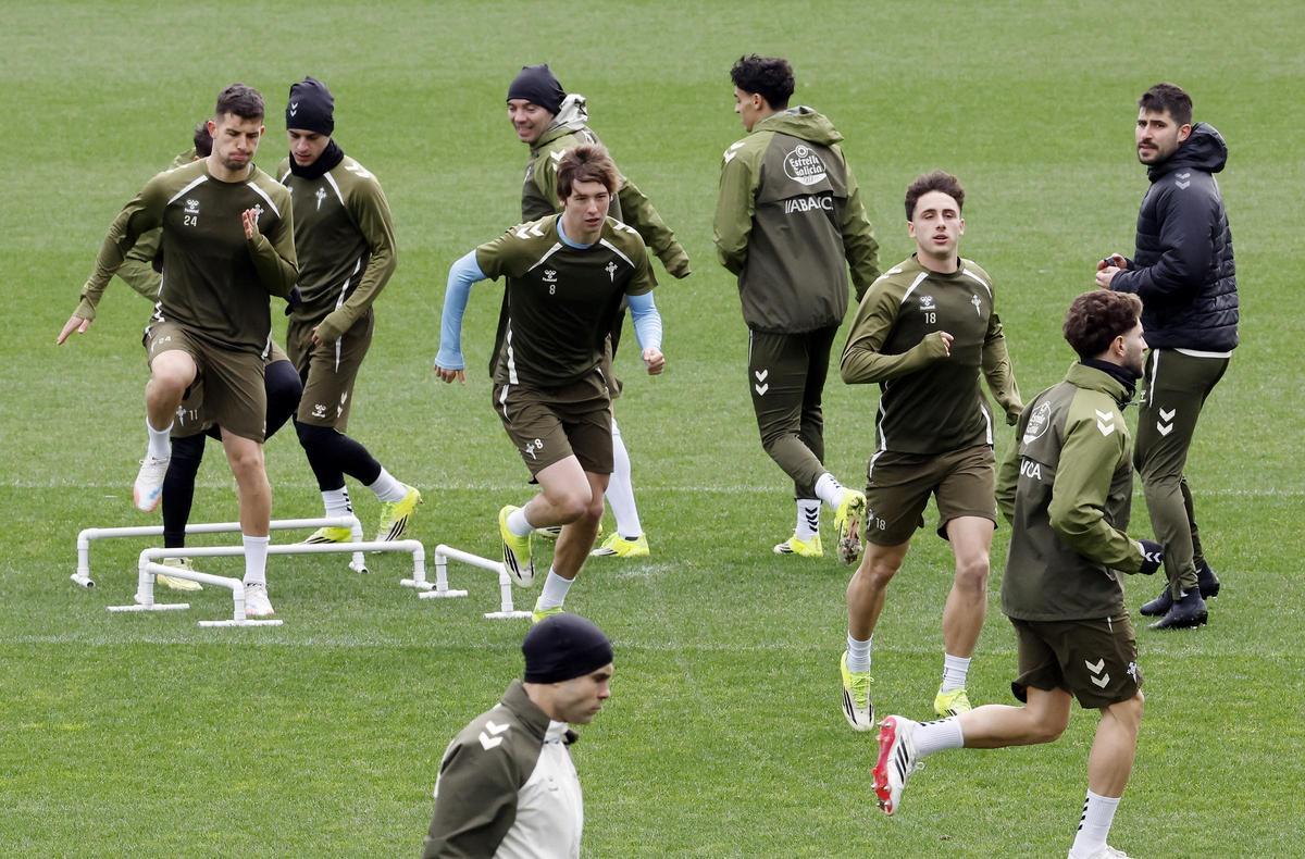 El entrenamiento del Celta, ayer en Afouteza
