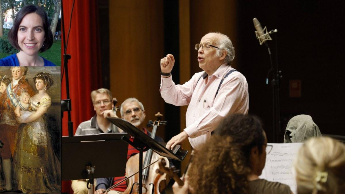 A la izquierda, arriba, Ana Lombardía, musicóloga; abajo, María Luisa de Borbón vista por Goya: Al lado, José Luis Temes, ayer, en la grabación con la Real Filharmonía