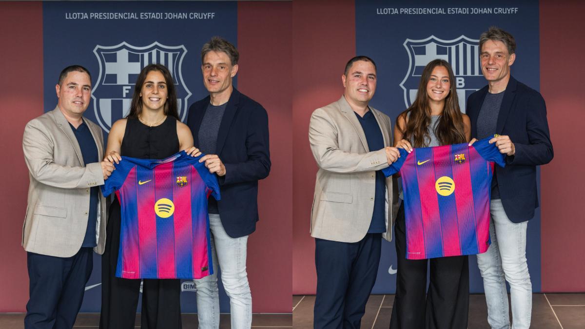 Ainoa Gómez (2029) y Rocío Romano (2028) han renovado con el Barça en un acto con Marc Vivés y Jordi Ventura
