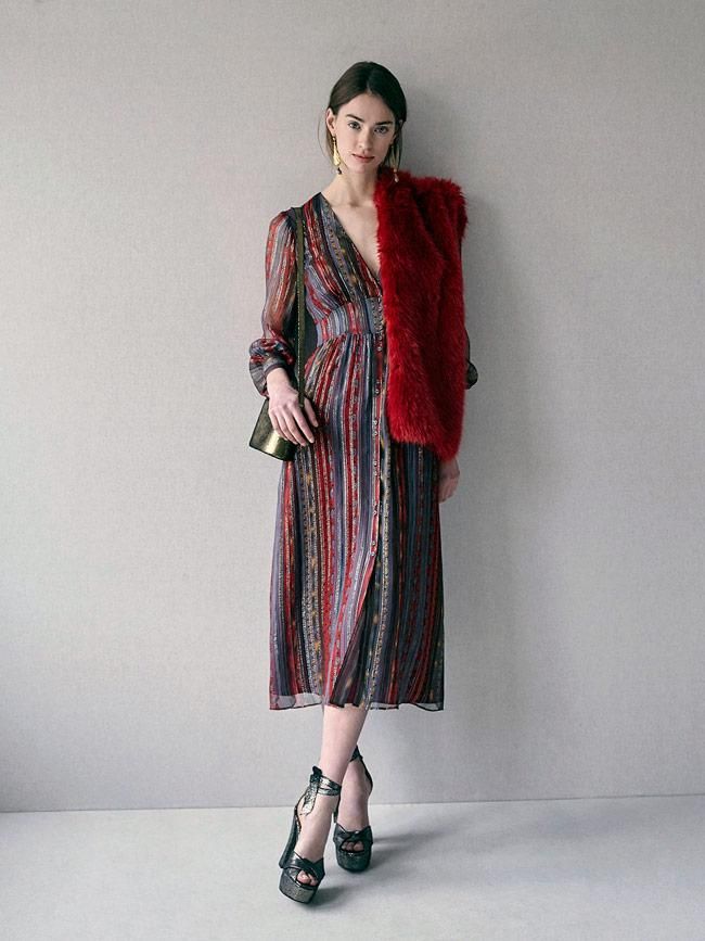 Vestido midi de seda con detalles de lúrex, Intropia