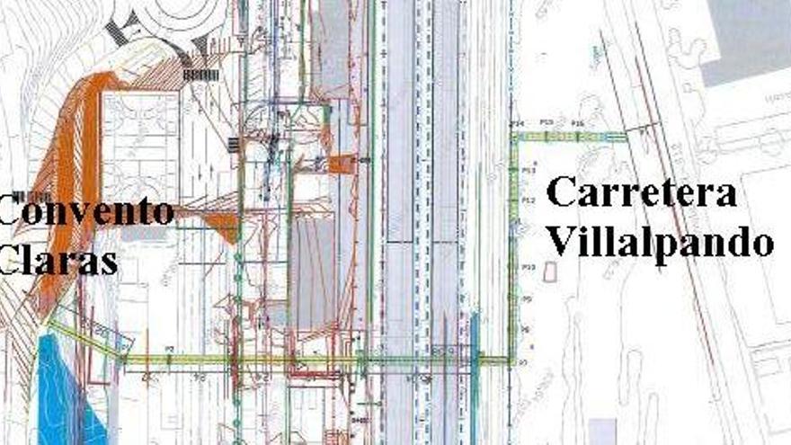 Esquema del trazado de la pasarela sobre la estación